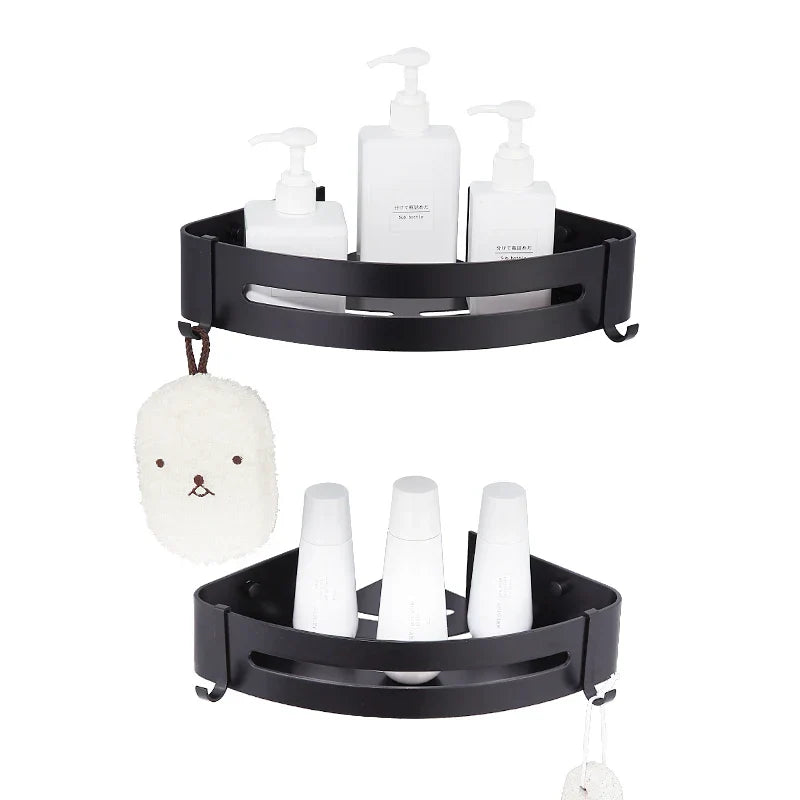DecorBites™ Black Aluminum Bathroom Corner Shelf Wall Mounted