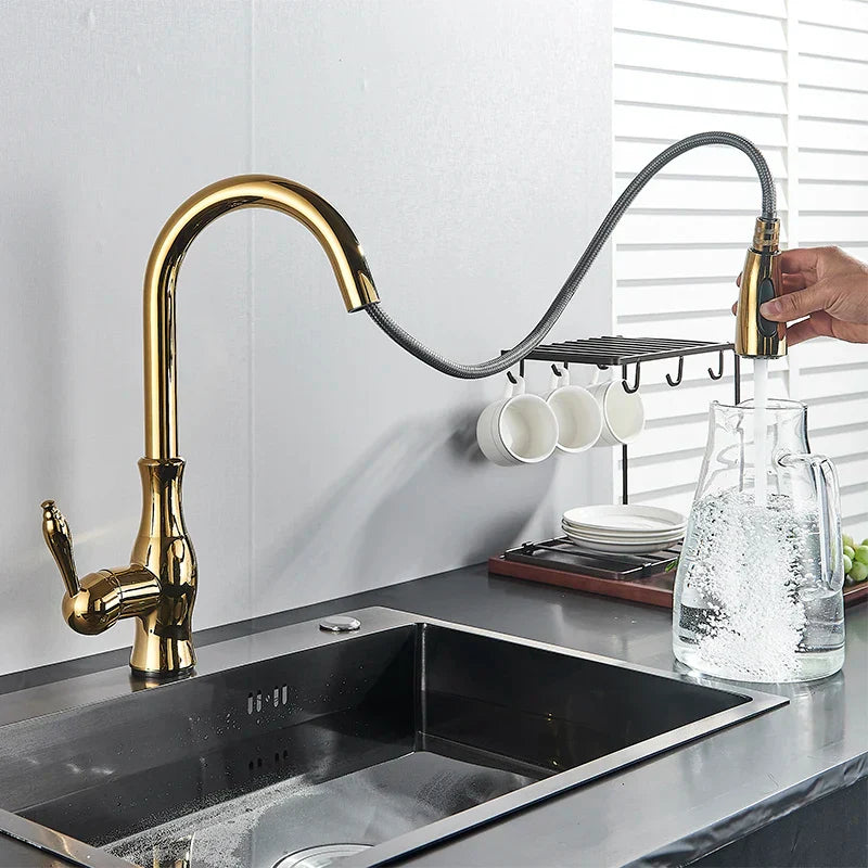 Decorbites™ Gold Sensor-Küchenarmatur mit Ausziehbarer Brause, Berührungssteuerung, Mischbatterie, Spülbeckenarmatur