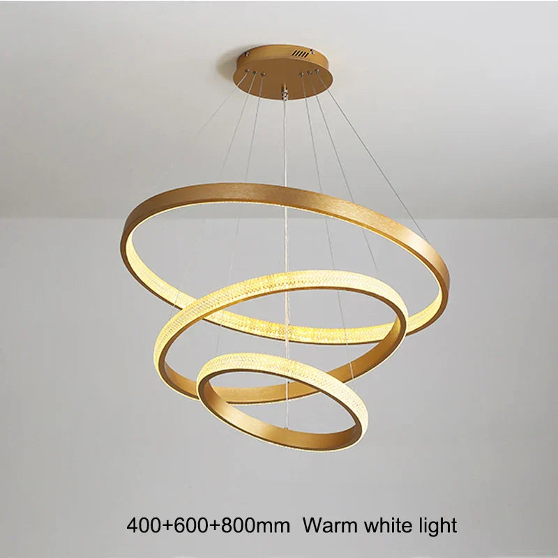 Gold Circle LED Chandelier 3-Ring Design