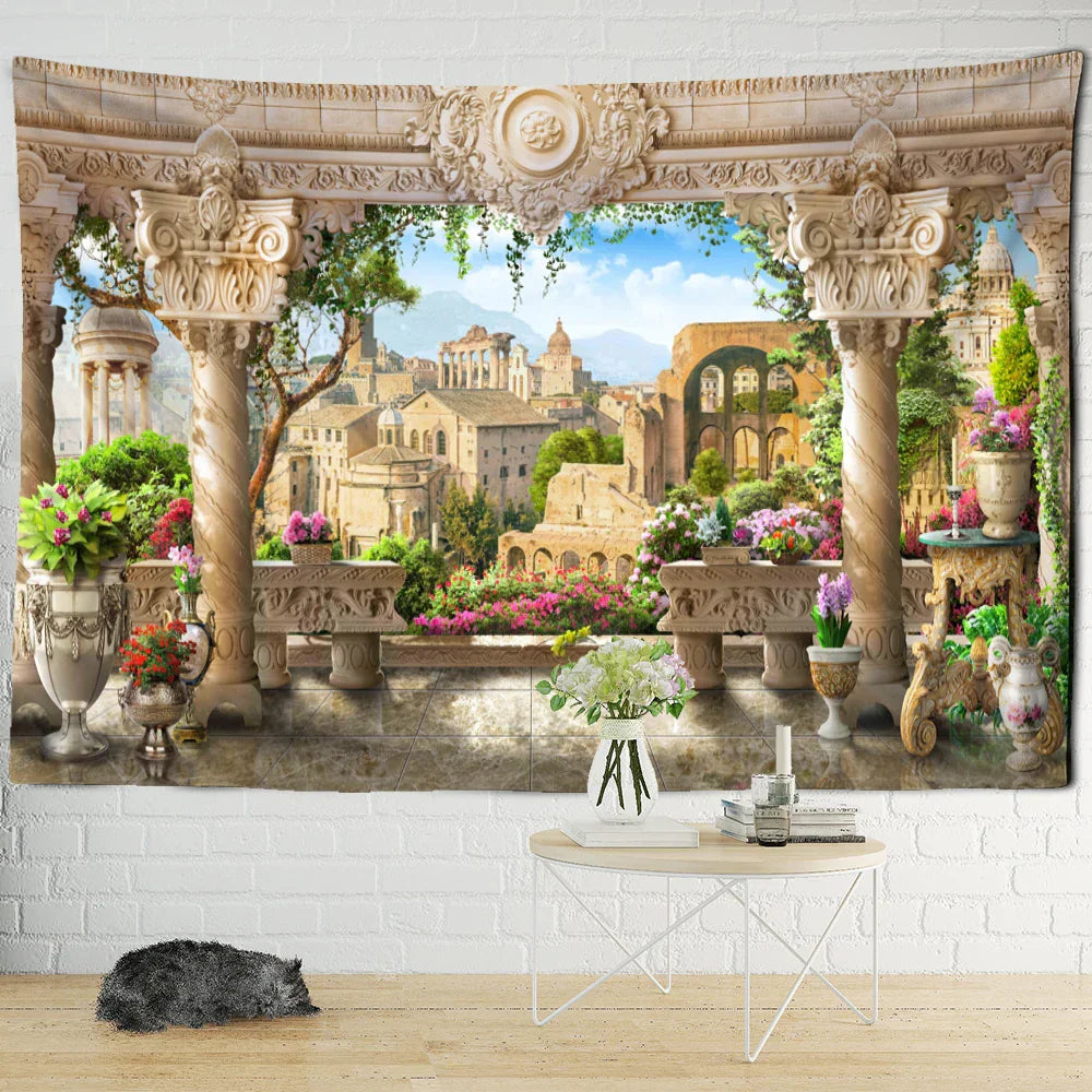 DecorBites™ Garden Landscape Wall Tapestry: Boho Hippie Wizardry Psychedelic Home Decor