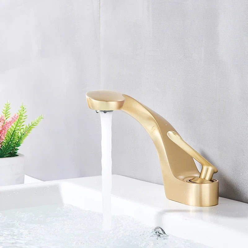 Decorbites™ Gebürsteter Goldiges Waschbeckenarmatur: Moderne Messing Deckenmontierte Badezimmer Mischbatterie