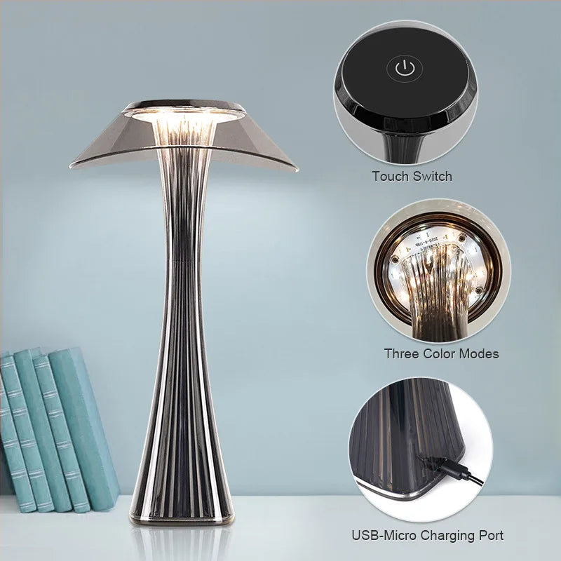 DecorBites™ Crystal Diamond Touch Table Lamp: USB Charging Night Light for Bar, Restaurant, Bedside