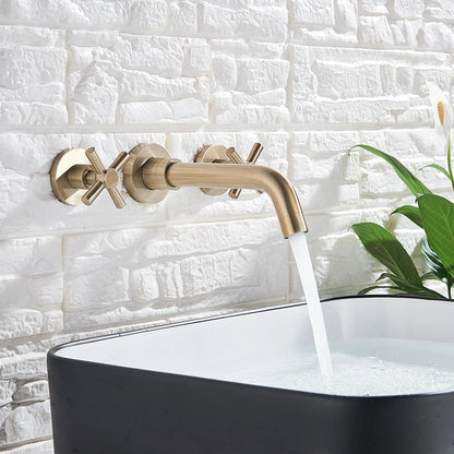 DecorBites™ Golden Dual Handle Wall Mounted Basin Faucet