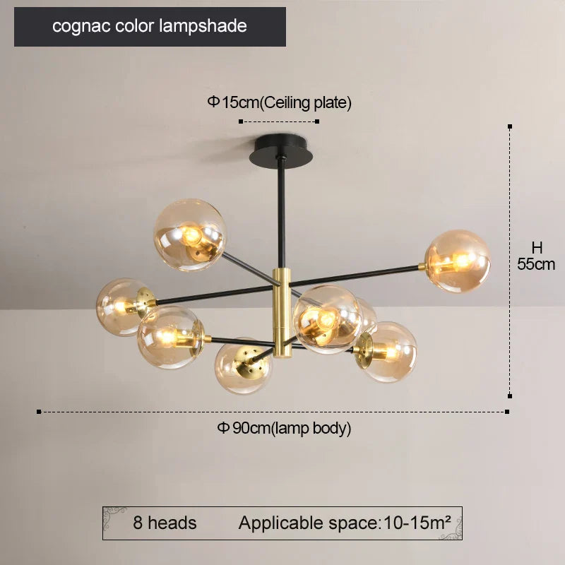 Decorbites™ Glas-Kugeln-LED-Kronleuchter: Retro runde Schmiedeeisen-Innenbeleuchtung für Küche, Wohnzimmer, Bauernhaus