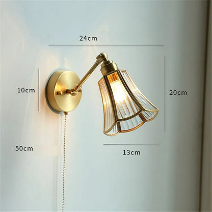 DecorBites™ Copper Wall Sconce Glass Nordic Wall Lamp LED Pull Chain Switch