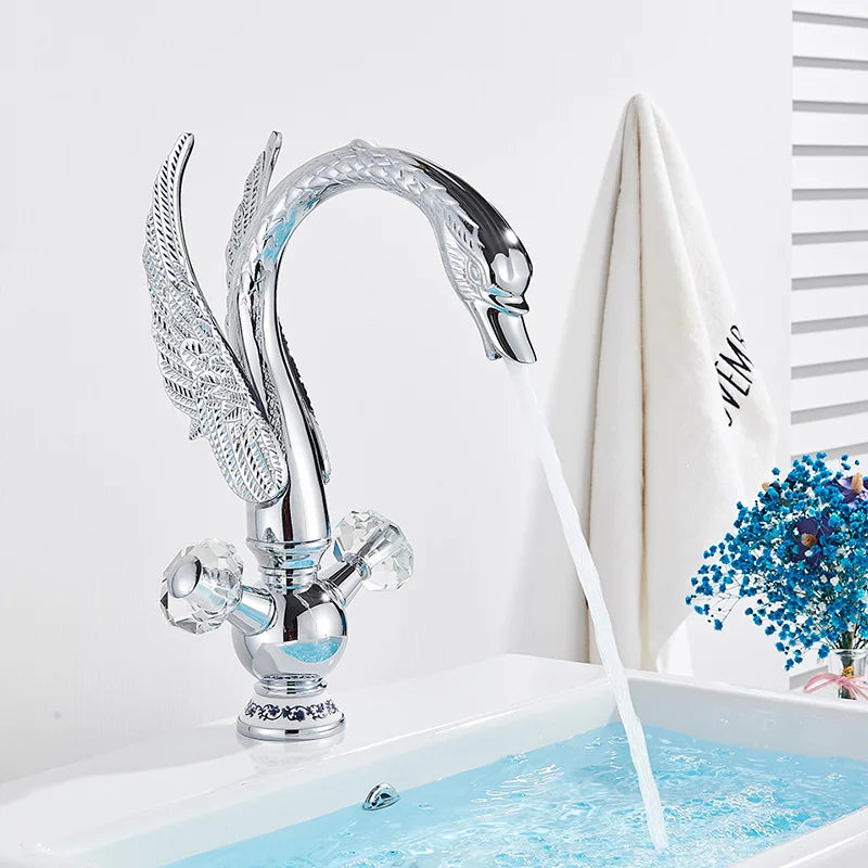 Decorbites™ Gold Swan Beckenarmatur: Aufsatz-Waschbeckenmischer mit Warm- und Kaltwasser