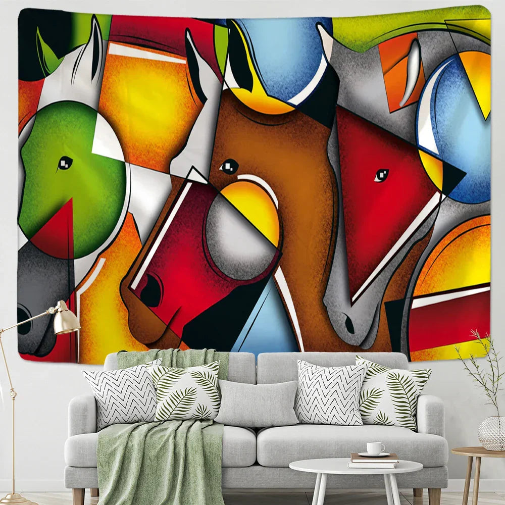 Decorbites™ Pferde-Teppich Wandbehang Buntes Cartoon Dekoration für Kinderzimmer