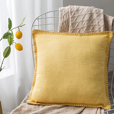 Decorbites™ Leinen-Fransen-Kissenbezug: Blau Grau Gelb Rot Grün für Sofa Bett