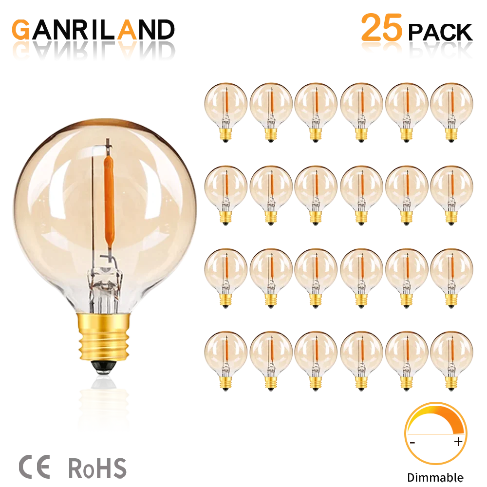 Decorbites™ G40 Bernstein-Glas Warm White LED-Lichterkette für Terrassen-Dekoration, dimmbar 1W Äquiv