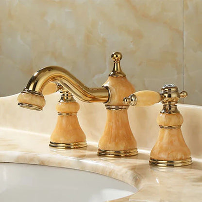 Decorbites™ Gold Messing Jade 3-Loch-Wandmontage Beckenarmatur mit Doppelgriff