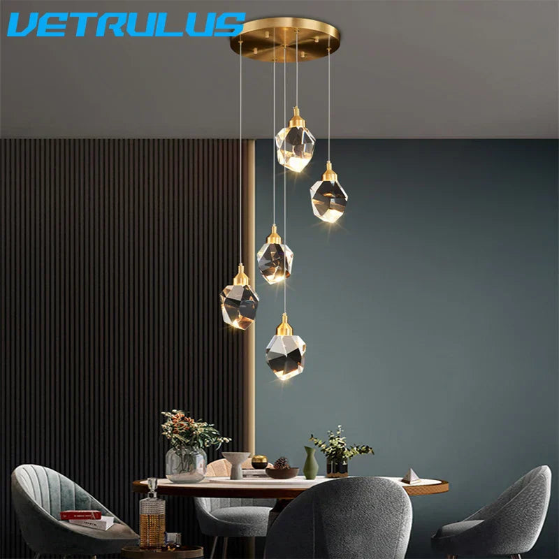 Decorbites™ Diamantkristall-LED-Kronleuchter, Messing-Deckenpendellampe für Esszimmer