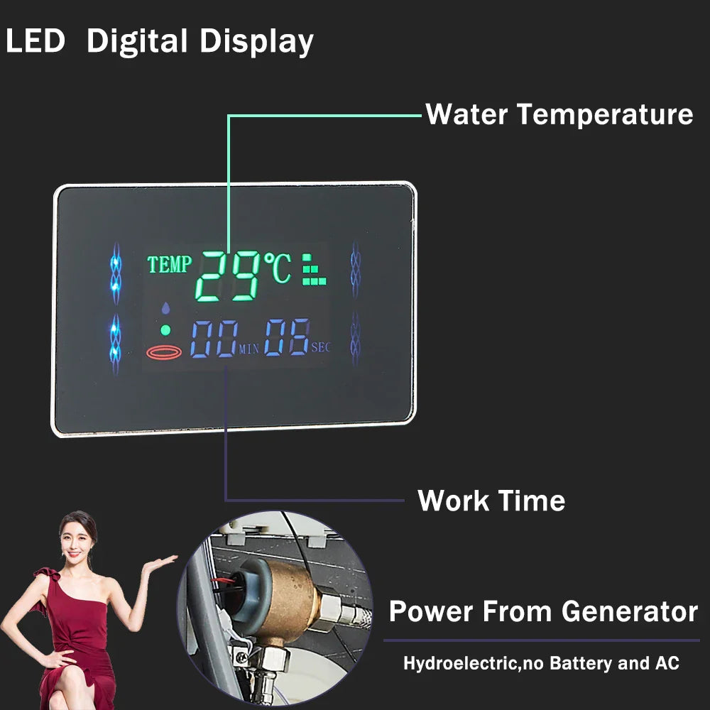 Decorbites™ LCD Schwarz LED Regendusche-Panel mit 5 Massagestrahlen Wandmontage