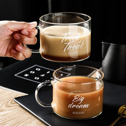 DecorBites™ Creative Alphabet Glass Juice Cup with Handle | Personalized Office Tea and Dessert Cup