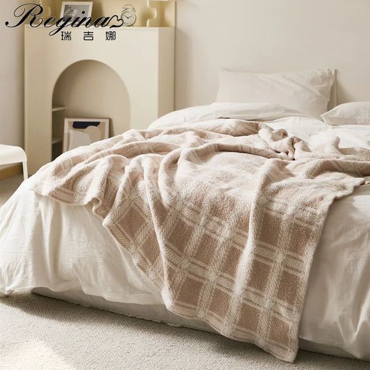 Decorbites™ Flauschiger Streifen-Karo-Decke: Gemütliche Mikrofaser-Heimdekoration