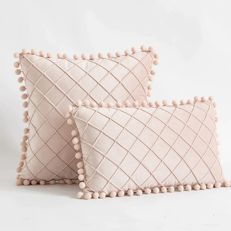 DecorBites™ Corduroy Striped Pompom Pillowcase for Bedroom Sofa Living Room