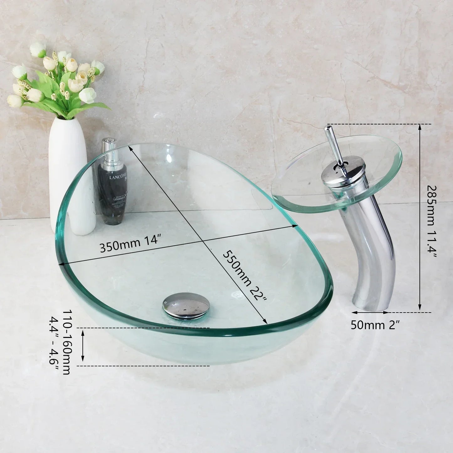 Decorbites™ Glas-Wasserfall-Armatur Handbemalter Waschbecken-Mischbatterie Chrom Lavabo Spüle