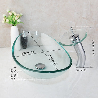 Decorbites™ Glas-Wasserfall-Armatur Handbemalter Waschbecken-Mischbatterie Chrom Lavabo Spüle