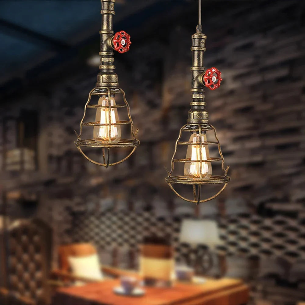 Copper Water Pipe Pendant Light