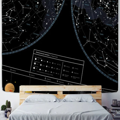 Decorbites™ Interstellare Himmelskarte Sternbilder Wandteppich – Schwarze Galaktische Wanddekoration