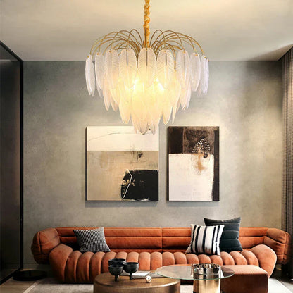 DecorBites™ Glass Feather LED Hanging Chandelier for Foyer