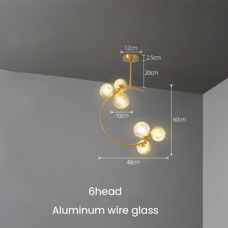 Gold Glass Ball Chandelier 6-Head Clear Spheres