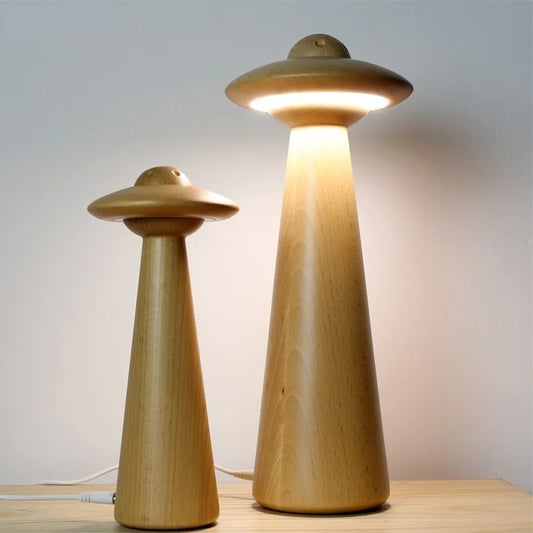 Decorbites™ Kinder-UFO-Holz-LED-Tischleuchte: Modern, dimmbar, Cartoon-Design, ideal für das Kinderzimmer