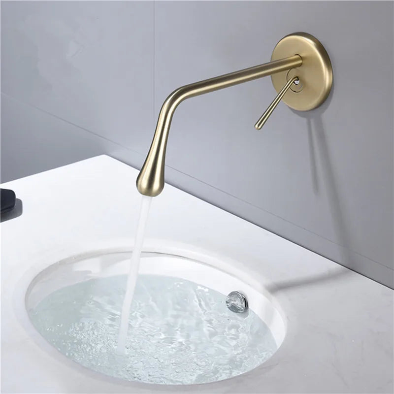 Decorbites™ Gebürsteter Gold Waschbeckenarmatur, Heiß- und Kaltmischbatterie, In-Wand-Wassertropfenarmatur