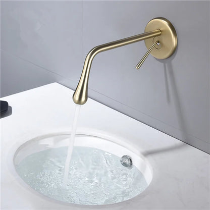 Decorbites™ Gebürsteter Gold Waschbeckenarmatur, Heiß- und Kaltmischbatterie, In-Wand-Wassertropfenarmatur