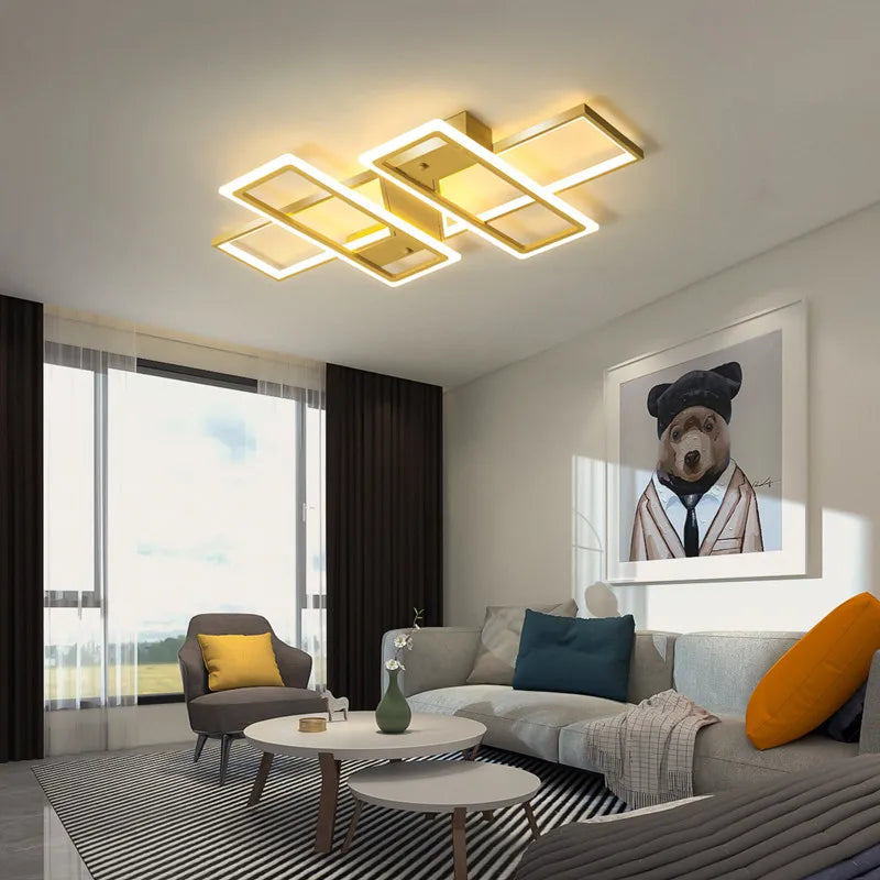 Modern LED Ceiling Fixture Large 110x70cm Gold
