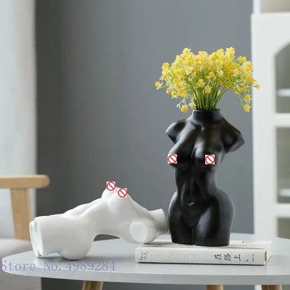 Decorbites™ Abstrakte Nackte Frau Keramikvase Schwarz Weiß Wohnraumdekoration Ornament