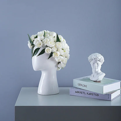 DecorBites™ Human Head Ceramic Vase for Nordic Style Flower Arrangement