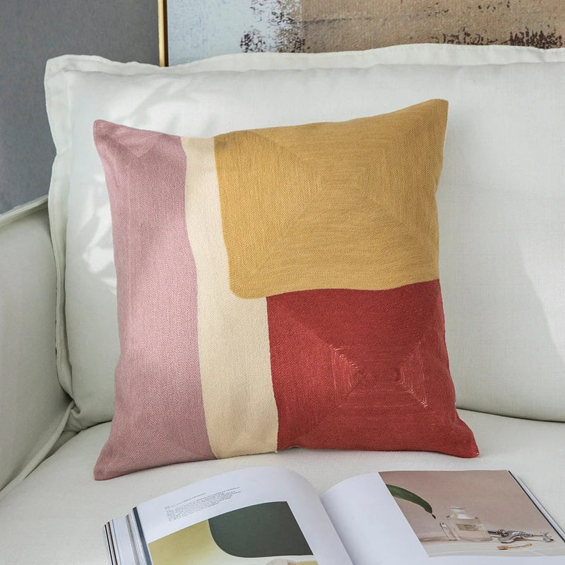 DecorBites™ Geometric Cushion Cover 45x45cm Soft Embroidered Pillow Case for Home Decor