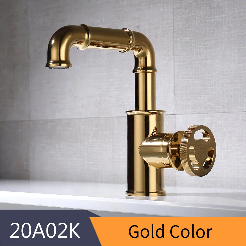 Gold Brass Basin Faucet With Solid Brass Body