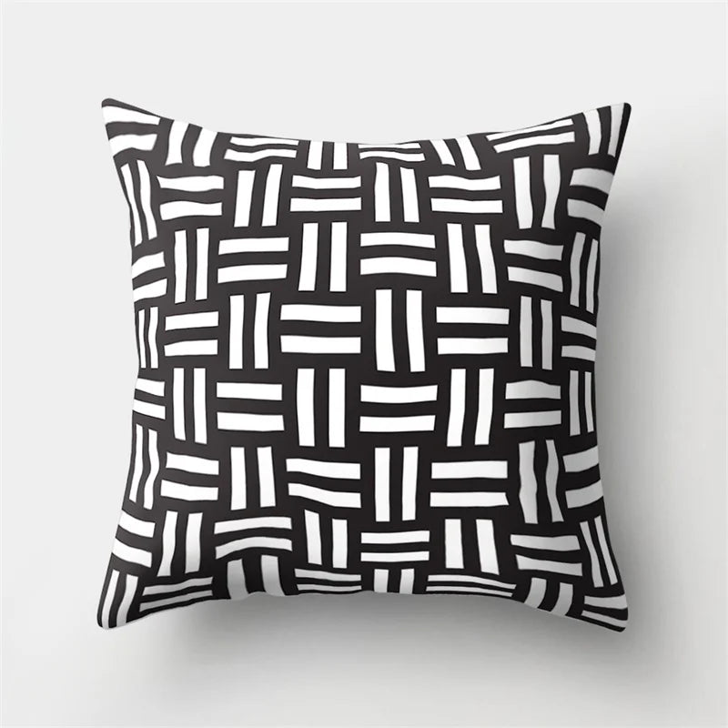 DecorBites™ Geometric Star Print Pillow Cover for Home Decor - Black & White Square Texture