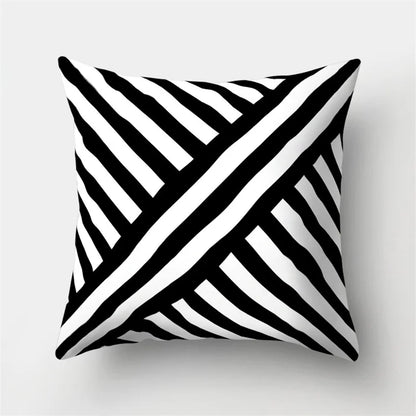 DecorBites™ Geometric Star Print Pillow Cover for Home Decor - Black & White Square Texture