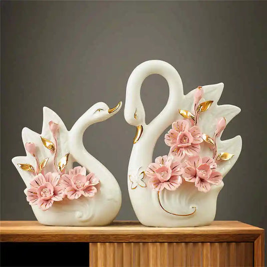 Decorbites™ Elegante Schwan-Skulpturen-Figurinen-Paar für Heimdekoration & Hochzeitsgeschenk