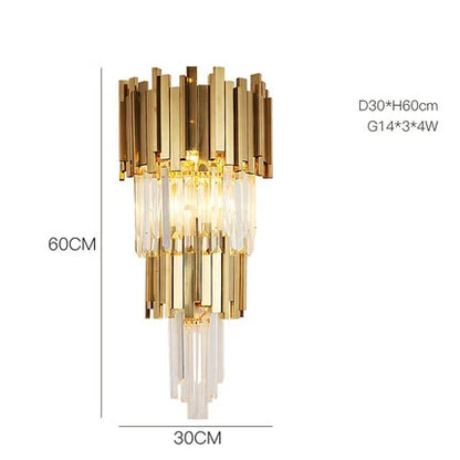 DecorBites™ Golden Stainless Steel Crystal Chandelier for Elegant Foyer Lighting