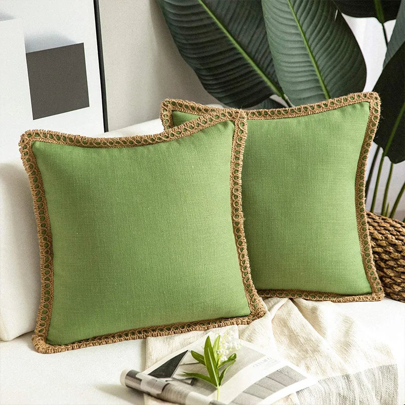 Decorbites™ Hanfseil-Rand Lotusblatt-Umarmung Kissenbezug - Mittel Baumwolle Leinen Polsterhülle