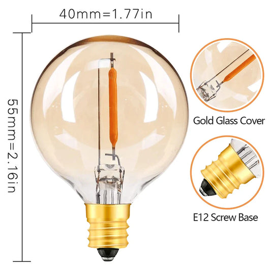 DecorBites™ G40 Amber Glass Warm White LED String Lights for Patio Decor, Dimmable 1W Eqv