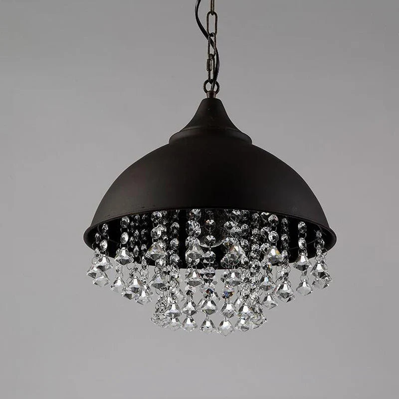 Decorbites™ Industrielle Schwarzeisen-Kristall-Kronleuchter Vintage-Pendant-Deckenleuchte für Restaurant, Café, Küche