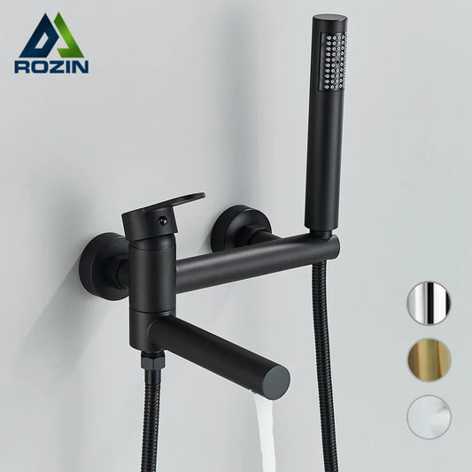 DecorBites™ Gold Bathtub Faucet with Swivel Tub Spout & Full Shower Set.