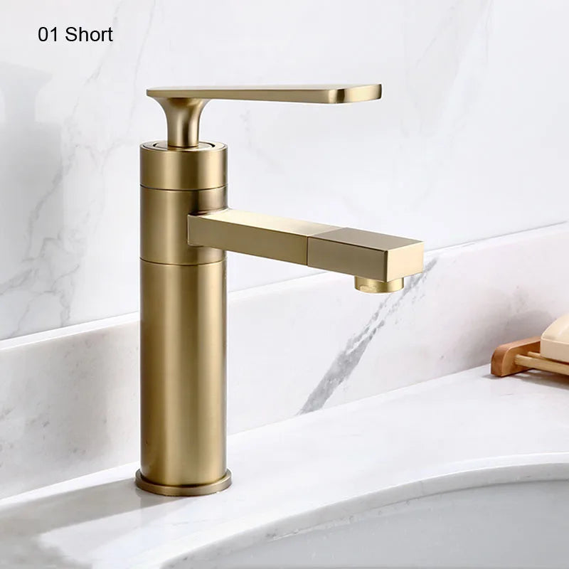 Brushed Gold Basin Faucet Deck-Mounted Long
