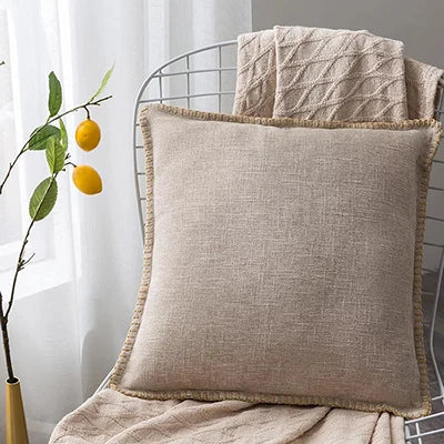 Decorbites™ Leinen-Fransen-Kissenbezug: Blau Grau Gelb Rot Grün für Sofa Bett