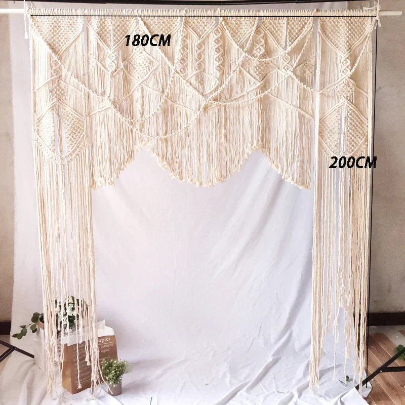 DecorBites™ Cotton Macrame Wedding Backdrop Curtain with Tassel | Boho Wall Tapestry