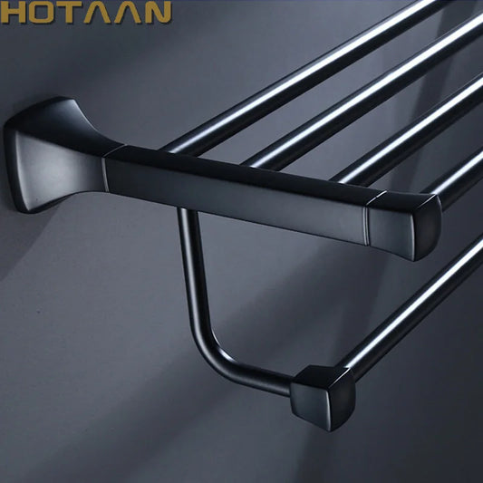 Decorbites™ Schwarzer Aluminium-Handtuchhalter mit Haken, wandmontierter Badezimmer-Handtuchhalter und Regal