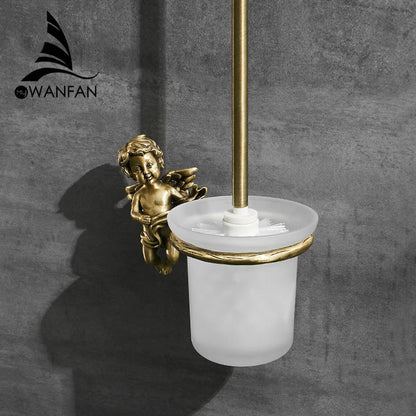 Decorbites™ Klassisches Engel-Messing-Toilettenbürsten- und Halter-Set für das Badezimmer