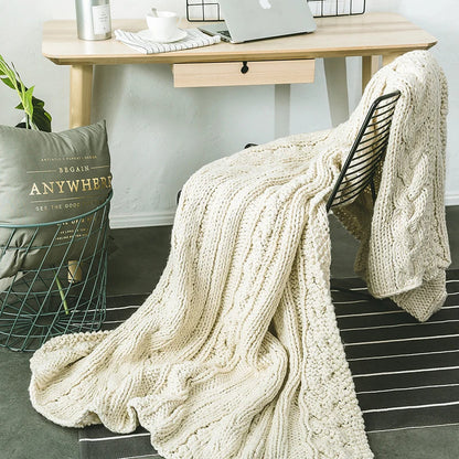 DecorBites™ Khaki Beige Chunky Knit Wool Blanket