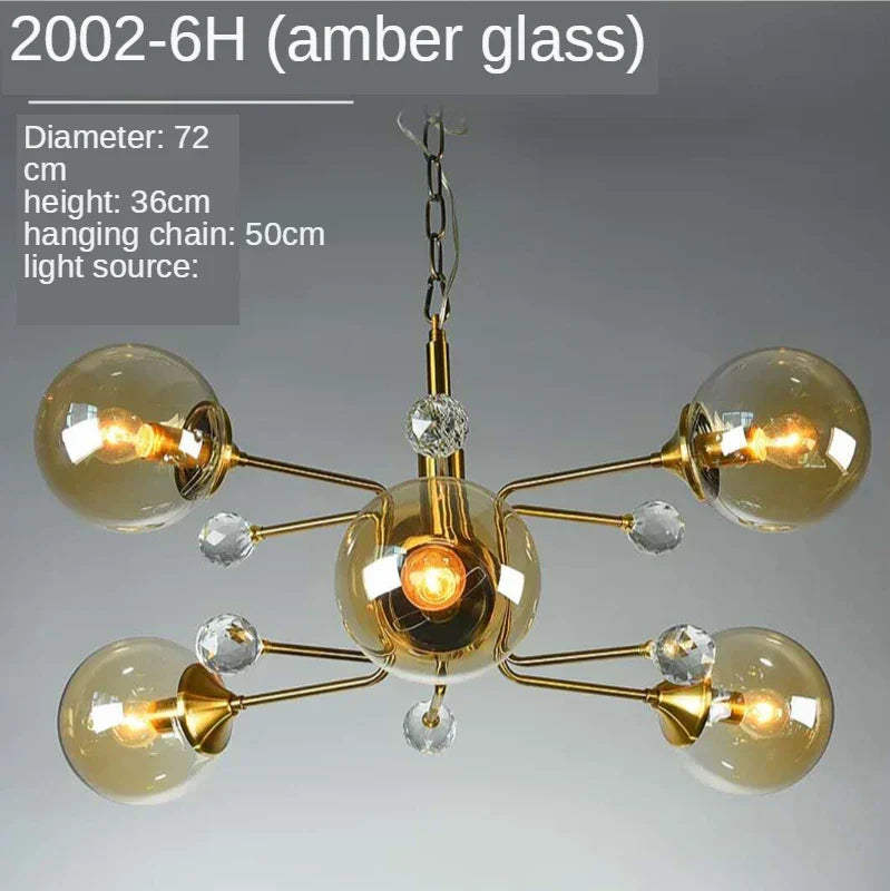 Gold Glass LED Chandelier 10-Head Clear Shades