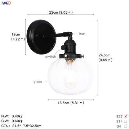 DecorBites™ Glass Ball Wall Light Switch Hallway Bathroom Mirror Stair Black Wall Sconce