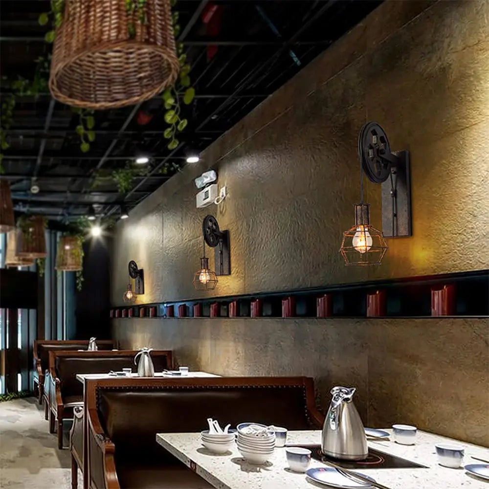 Decorbites™ Industrielle Flaschenzug-Wandleuchte Verstellbare Wandlampe Loft Café Bar